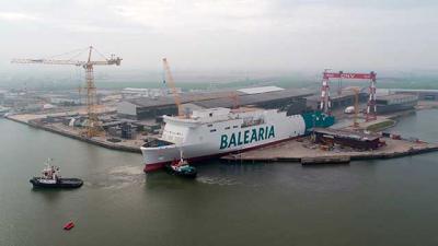 Puesto a flote el Hypatia de Alejandría de Baleària, primer ferry propulsado con GNL del Mediterráneo Puesto a flote el Hypatia de Alejandría de Baleària, primer ferry propulsado con GNL del Mediterráneo