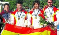 Fran Llera, Saúl Craviotto, Carlos Pérez Rial y Pablo Andrés, oro en la prueba de K-1 relevos 4x200 de la tercera Copa del Mundo de Duisburgo.