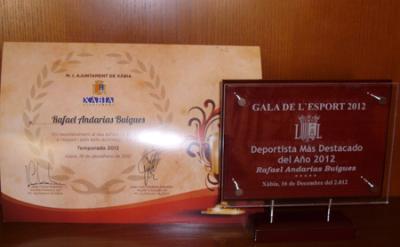 Rafa Andarias galardonado como mejor deportista javiense 2012 Rafa Andarias galardonado como mejor deportista javiense 2012