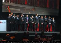 El Príncipe de Asturias hace entrega del trofeo de vencedor a la tripulación del Imoca Open 60 español 'Estrella Damm'