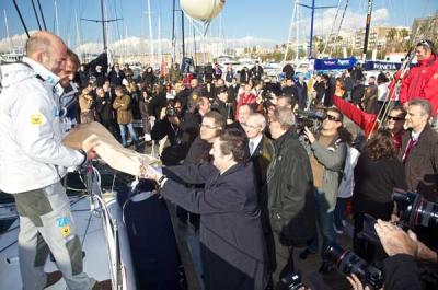 Pachi Rivero y Toño Piris durante la presentación a la ciudad de Barcelona de los patrones de la Barcelona World Race.