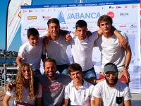 Los representantes del RCN Coruña, Roberto Bermúdez de Castro en 4.7, Alvaro Sobral en Radial y Carmen Martínez en 4.7 femenino Campeones Gallegos 2015