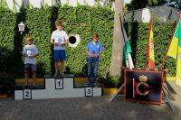 Manuel Ollero, Felipe Sánchez y Pablo Flethes, podio del Provincial de Optimist del RCN de El Puerto de Santa María.